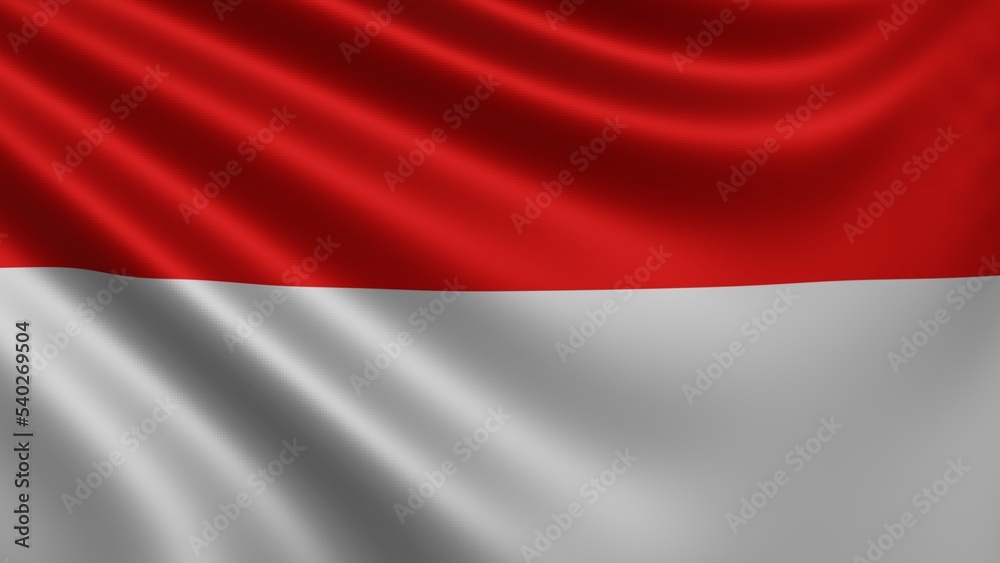 Obraz premium Render of the Indonesia flag flutters in the wind close-up, the national flag of Indonesia flutters in 4k resolution, close-up, colors: RGB. High quality 3d illustration