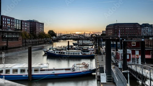 Time lapse, sunset at Hamburg warehouse district (German: Speicherstadt) photo