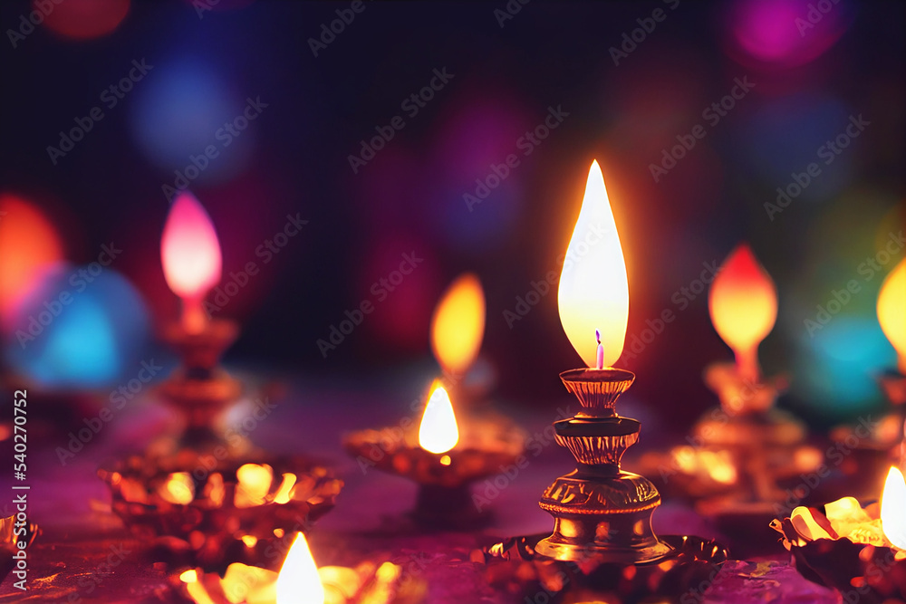 burning candles at Diwali and bokeh lights burning candles at Diwali and bokeh lights