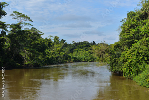The Cabixi river surrounded by dense Amazon rainforest on the border between the states of Rondonia and Mato Grosso, near the town of Cabixi, southern Rondonia state, Brazil
