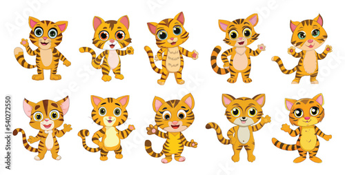 Fototapeta Naklejka Na Ścianę i Meble -  Set of cartoon funny cat character art illustration