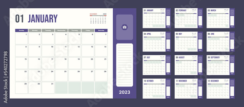 2023 calendar planner set for template corporate design week start on Sunday in color of the year.