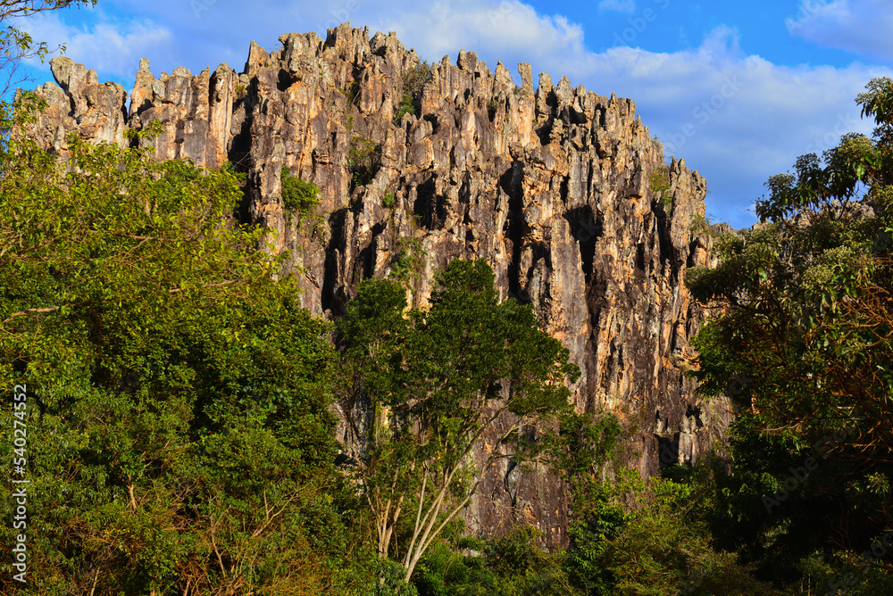 Jagged rock formations in the Gruta do Salitre gorge near Diamantina, Minas Gerais state, Brazil
