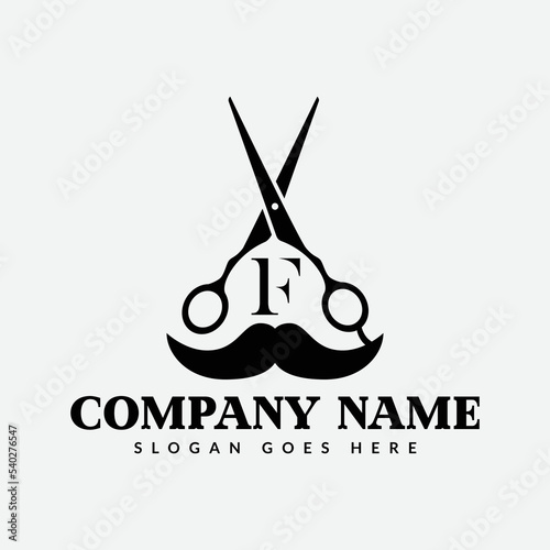Salon and Hair Cutting Logo on Letter F Sign. Barber Shop Icon with Logotype Concept