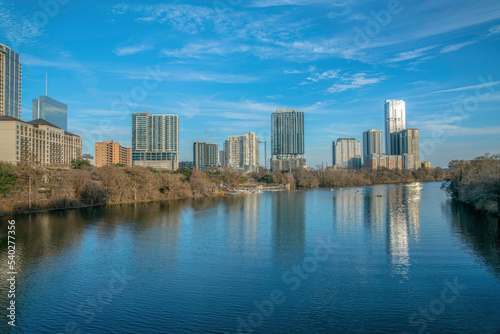 Colorado River with a reflection of the skyscrapers at Austin, Texas