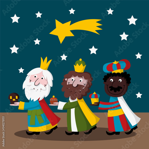 Illustration of the three wise men from the east photo