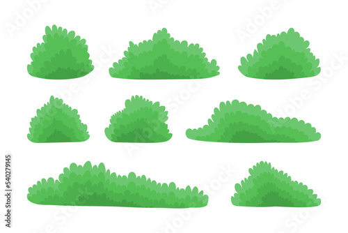 Collection cartoon green bushes isolated on white background