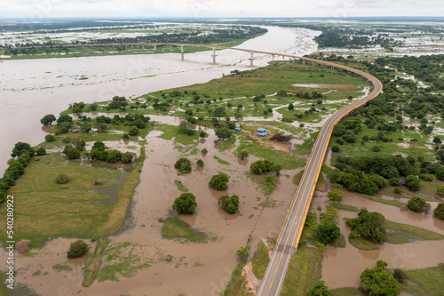 Flooding of the Magdalena river in a farm that is near the El Roncador bridge. Colombia.
