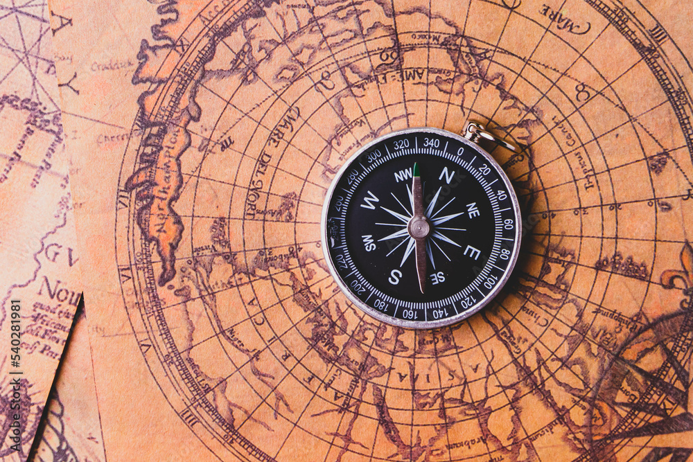 Looking for adventure. Compass and maps. Treasure map and path to the treasure.