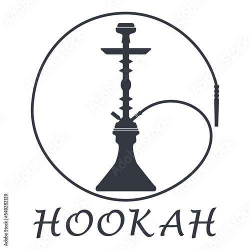 Black silhouette of a hookah with a hose around the hookah .Hookah bar or logo shop