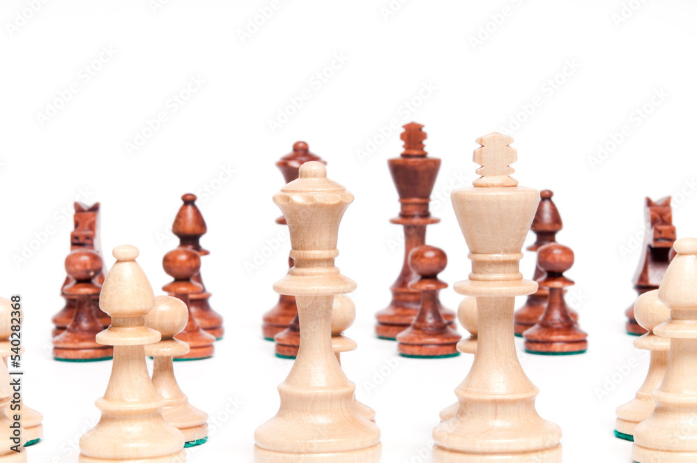 set of black and white chess pieces isolated set of black and white chess pieces isolated