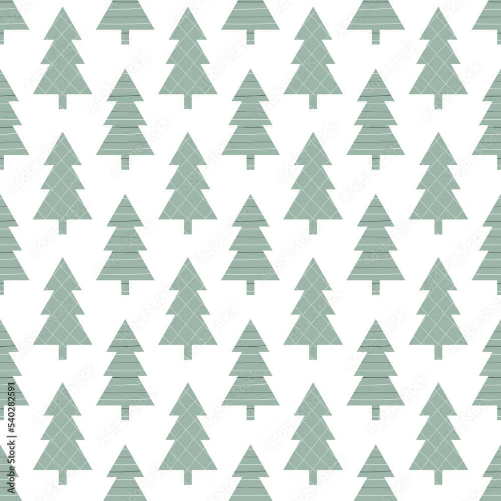 Green christmas trees on white background. Simple seamless pattern.