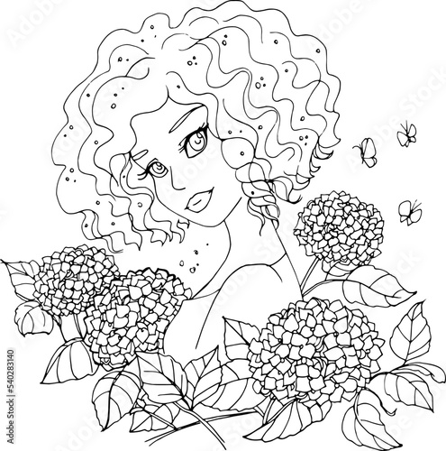 vector coloring page with cute cartoon anime girl. avatar, line art