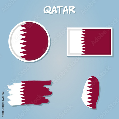 Qatari flag overlay on Qatari map with polygonal style. photo