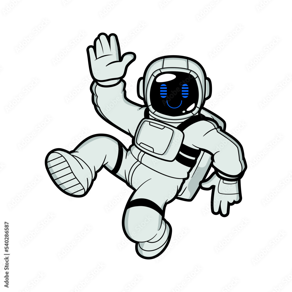 Hello Astronaut Smile Helmet Android Robot Waving Hand Vector Hello Astronaut Smile Helmet Android Robot Waving Hand Vector