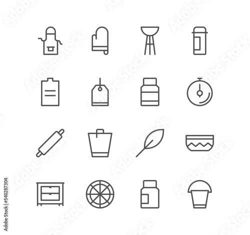 Set of cooking and kitchen icons, frying time, kitchen utensils and linear variety vectors.