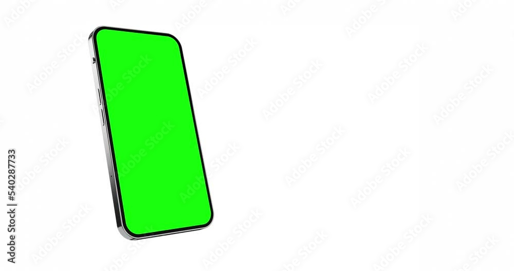 Smartphone green screen with a rectangular plane for tracking screen - phone rotations and movements from left to right animation