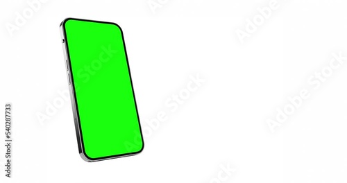 Smartphone green screen with a rectangular plane for tracking screen - phone rotations and movements from left to right animation