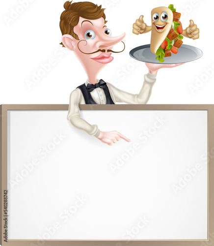 Cartoon Kebab Pita Waiter Sign