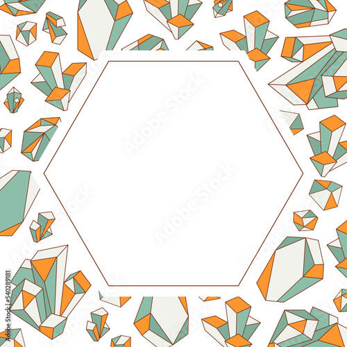 Frame from stylized crystals, abstract precious stone. Occult witchcraft element. Symbol, logo, icon. Simple flat vector template