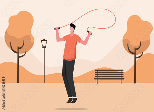 person in the park training with skipping rope vector illustration