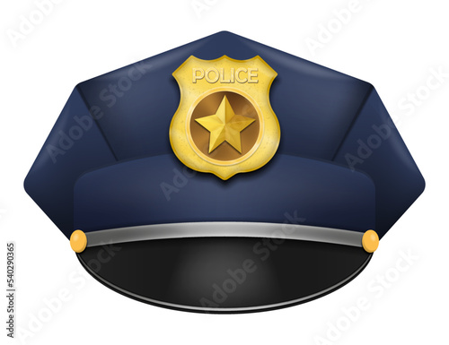 Police peaked cap with gold cockade. Vector illustration.