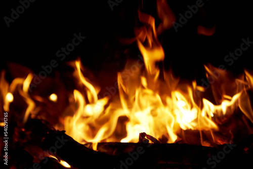 Fire in fireplace.