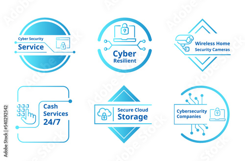 Cyber security geometric line icons set vector illustration. Cash service data cloud storage