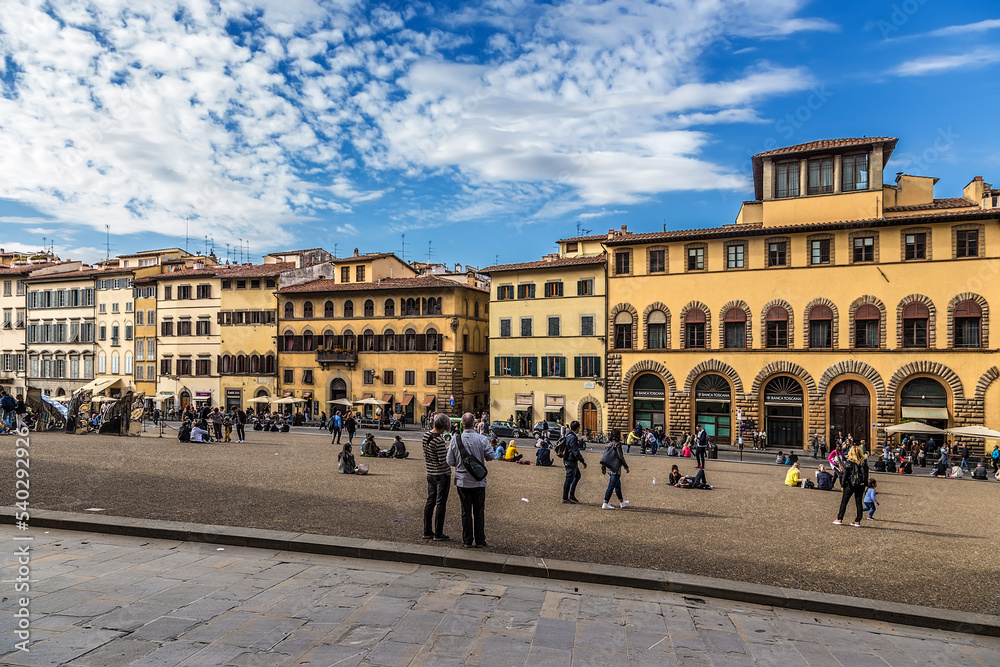 Florence, Italy. Tourists in the picturesque medieval Pitti Square