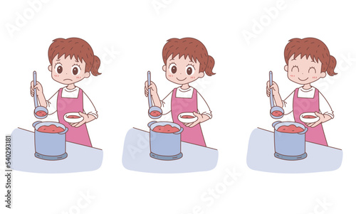 調理中のエプロン女性　表情バリエーションセット