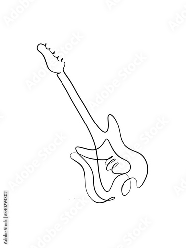 A electrical guitar is drawn in one line art style. Printable art. Tattoo design.