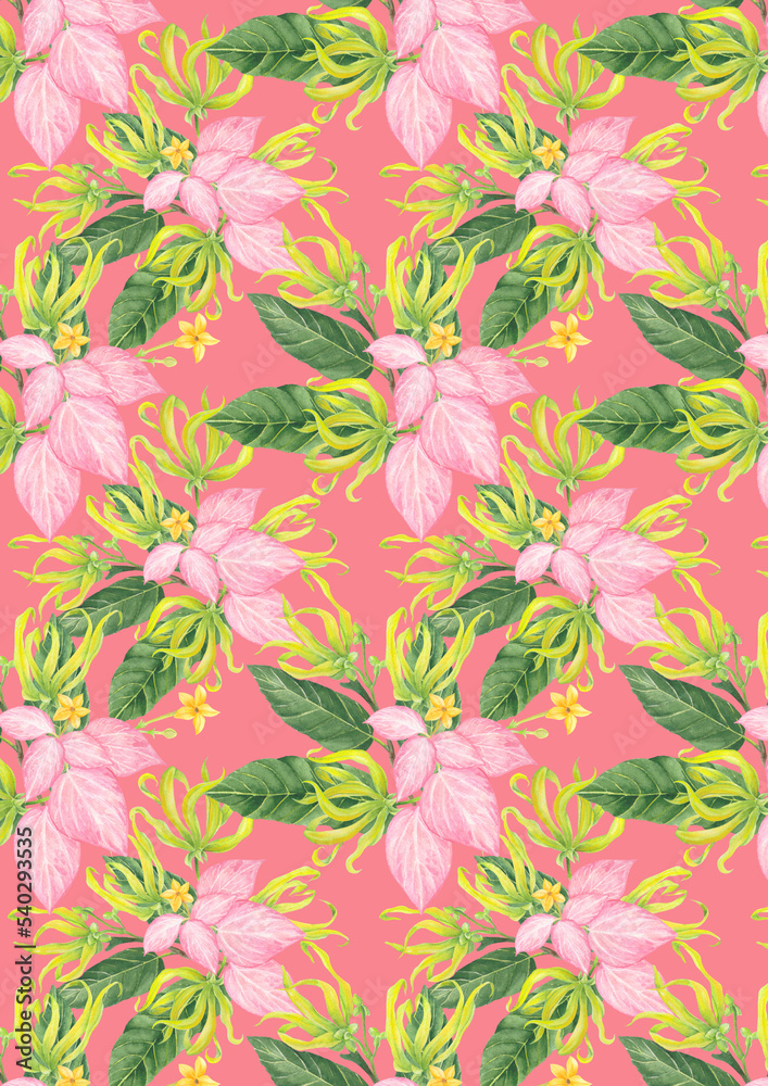 A4 Wallpaper Philippine flora Mussaenda philippica Ylang-ylang pattern