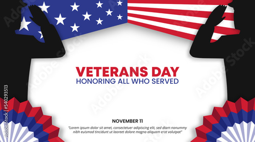 Veterans day background with flag decoration and veteran silhouette