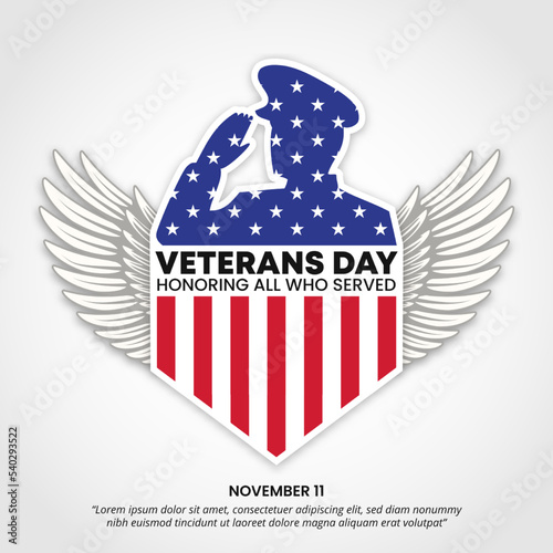 Veterans day background with a flag veteran silhouette and wings