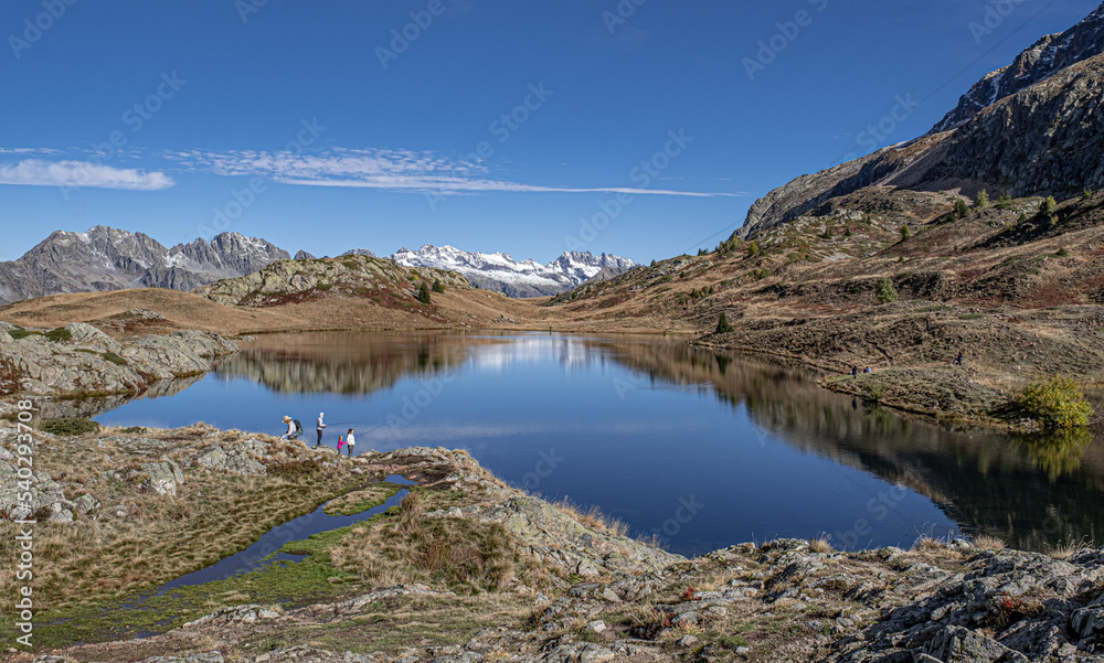  View of Lac (Lake) Besson and Lac (Lake) Rond in Isere, close to Alpe d'Huez ski resort, France