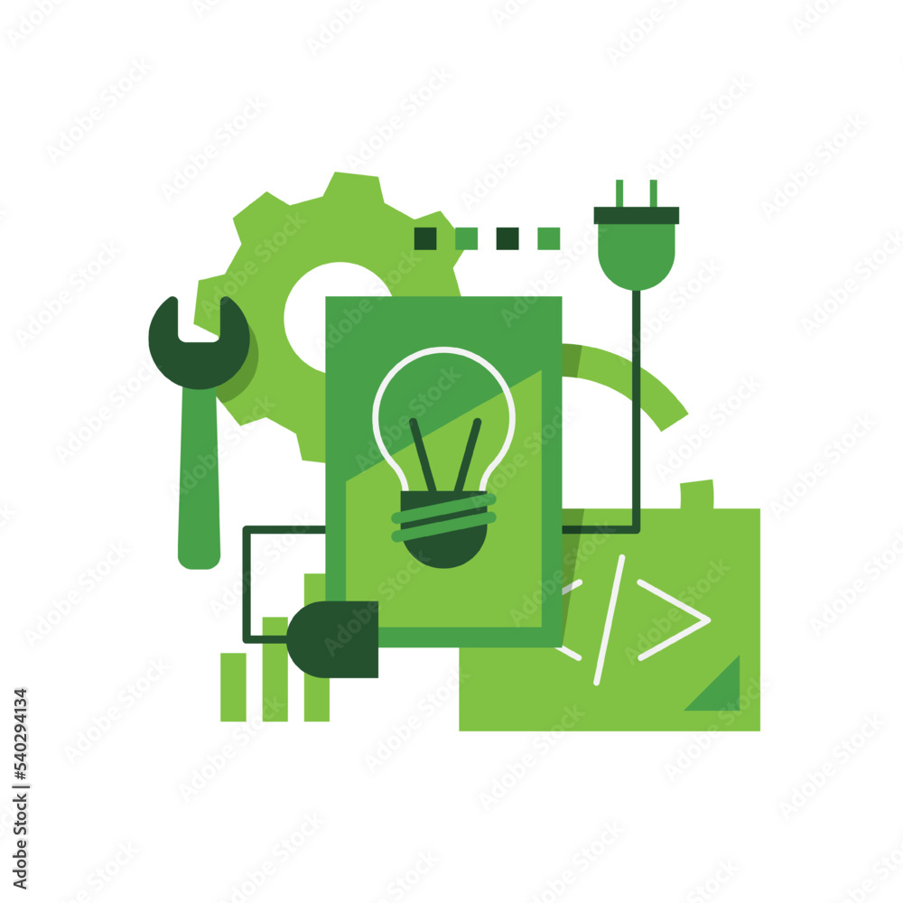 Bulb in Gear outline icon - vector cogwheel with lightbulb inside symbol in thin line style Bulb in Gear outline icon - vector cogwheel with lightbulb inside symbol in thin line style