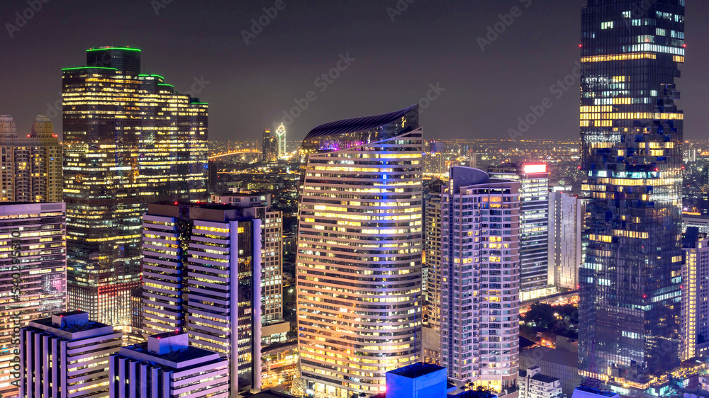 Naklejka premium night of the Metropolitan Bangkok City downtown cityscape urban skyline Thailand in 2017 - landscape Bangkok city Thailand