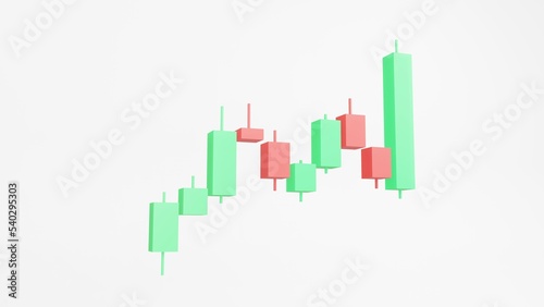 3d rendering Candlestick chart of trade market. Stock, Forex, Gold, exchange market. Financial data pattern. Investment and analysis concept. Cryptocurrency, trading, isometric, index, bullish.