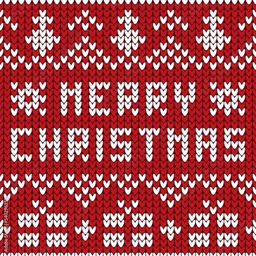 Red knitted seamless winter fragment of a Christmas jumper. New Year card with knitted texture.
