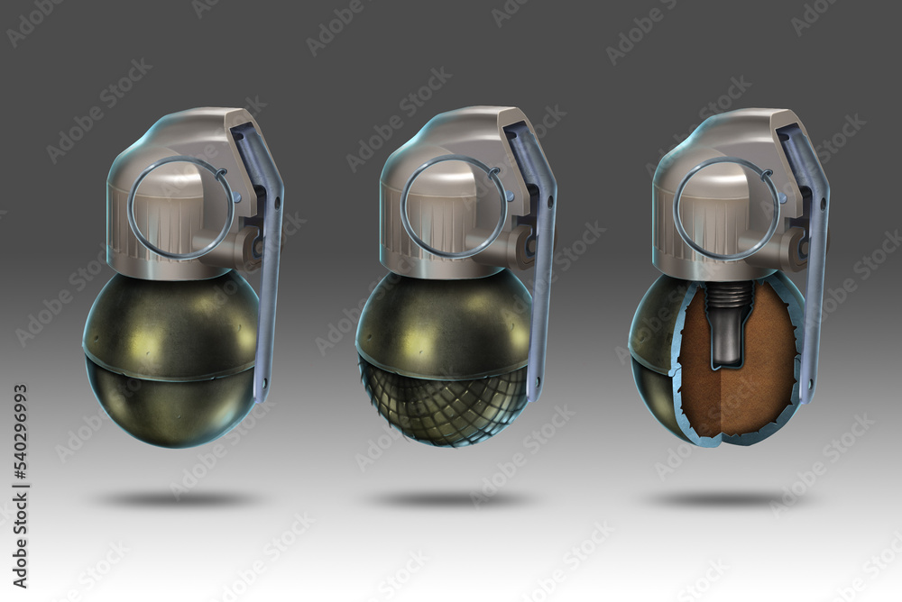 Collection of realistic fragmentation grenades RGN and RGO. 3d