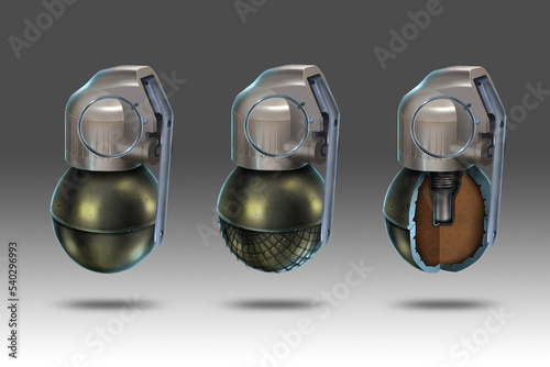Collection of realistic fragmentation grenades RGN and RGO. 3d illustration on a light background photo