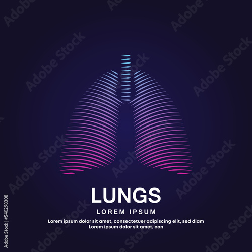 Human lungs medical structure. Vector logo lungs color silhouette on a dark background. simple line art Lungs care logo vector template suitable for organization, company, or community. EPS 10