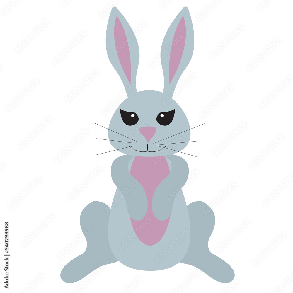 Cartoon rabbit. A cute bunny sits on its hind legs. Vector illustration isolated on white background.