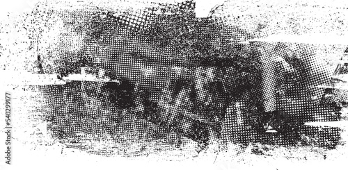 Glitch distorted grungy banner . Noise destroyed background . Trendy defect overlay texture . Glitched collage .Grunge textured . Distressed effect .Vector shape.  halftone dots . Screen print texture