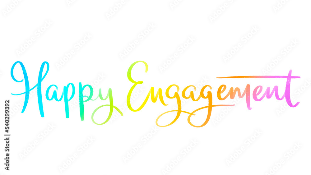 HAPPY ENGAGEMENT colorful brush lettering on transparent background