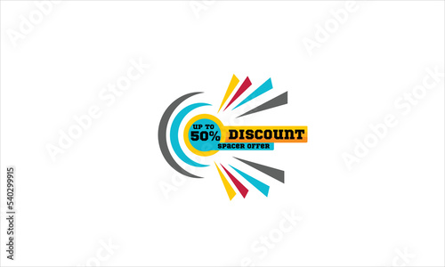 Banner announcing mega discount with half price reduction. Special offer with 50 percent off advertisement. Promotion poster template with limited time super sale vector illustration