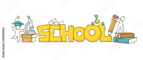 School poster with doodle students and teachers