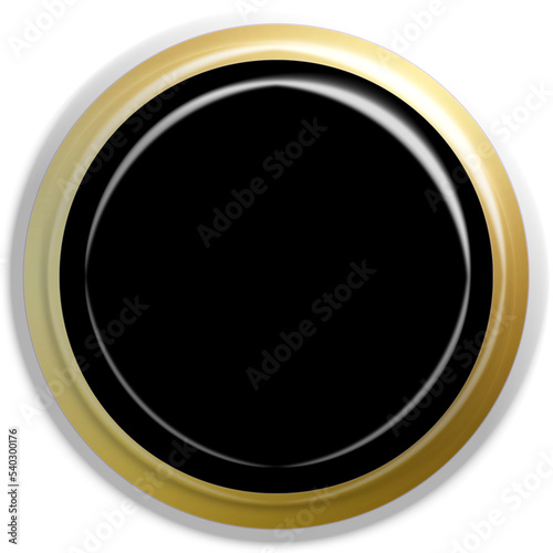Black gold texture 3d button circle round stamp, golden elegant shiny metallic certificate sign