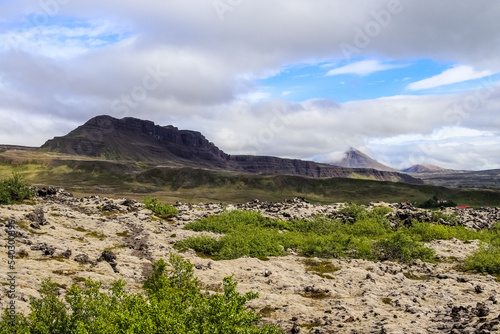 Unreal volcanic landscape in Iceland with steaming rocks on the Grabok volcano.