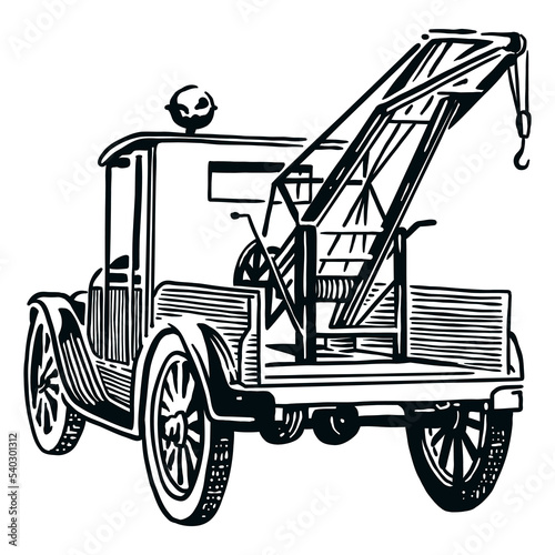 Vintage car tow truck - hand drawn